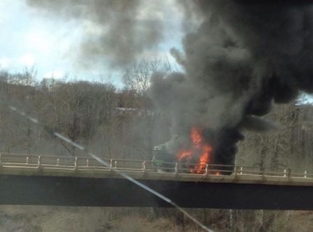 Tractor fire halts traffic on Smoky River Bridge