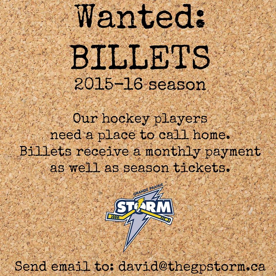 Billet families needed for 2015-16 Storm season