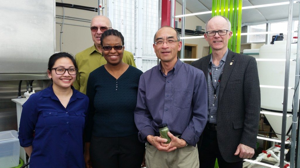 The Grande Prairie Regional College team of Kristine Elipse, Aurele Lemay, Dr. Abigail Adebusuyi, Dr. Weixing Tan and Director of GPRC Centre for Research & Innovation Dr. Bruce Rutley.