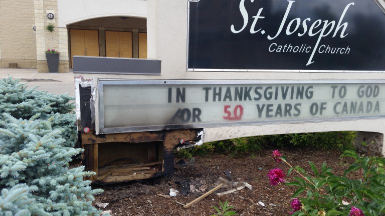 Local church sign, monument damaged
