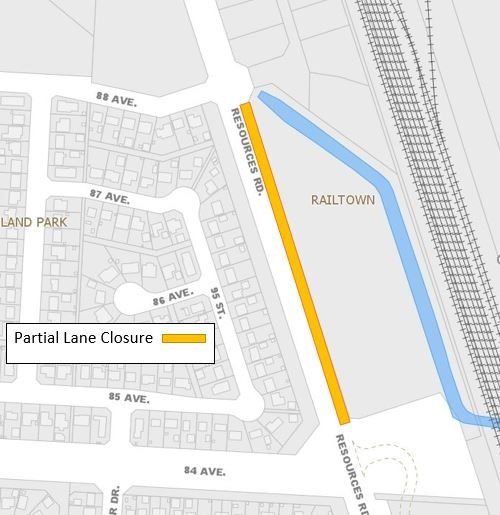 Lane closure for Resources Road by Railtown