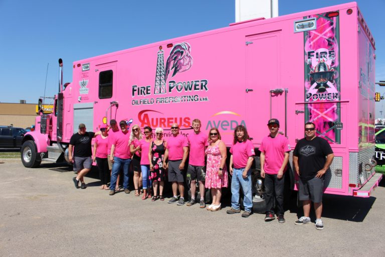 Pink oilfield fire truck to benefit hospital foundation