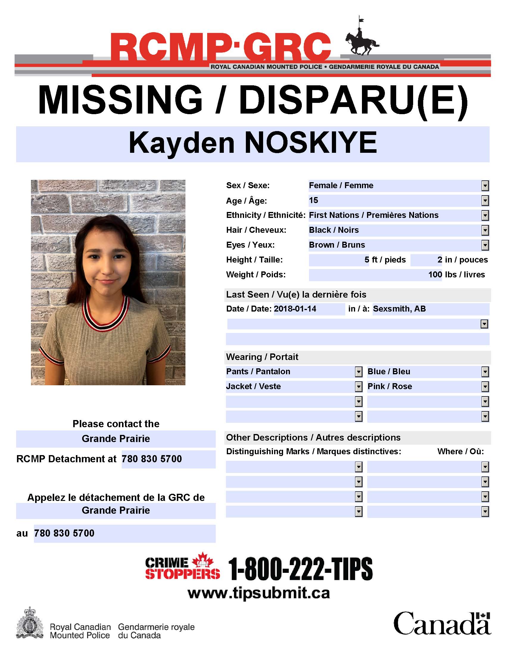 Update 15 Year Old Missing From Sexsmith Area Found Safe My Grande