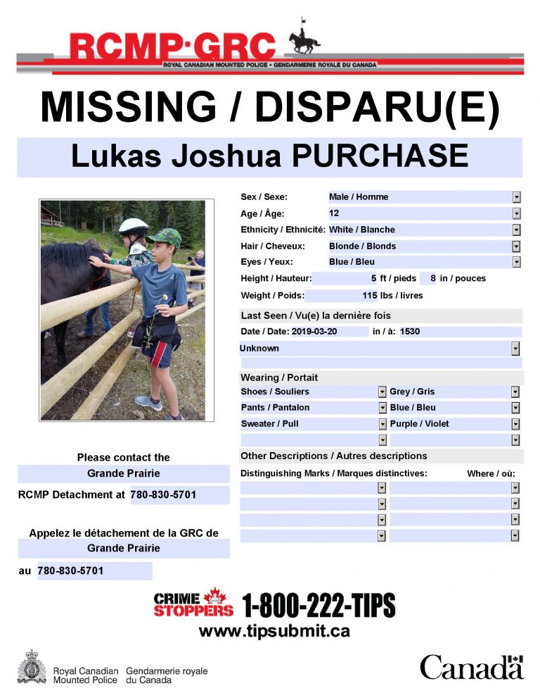 UPDATE: Missing 12-year-old Grande Prairie boy found safe