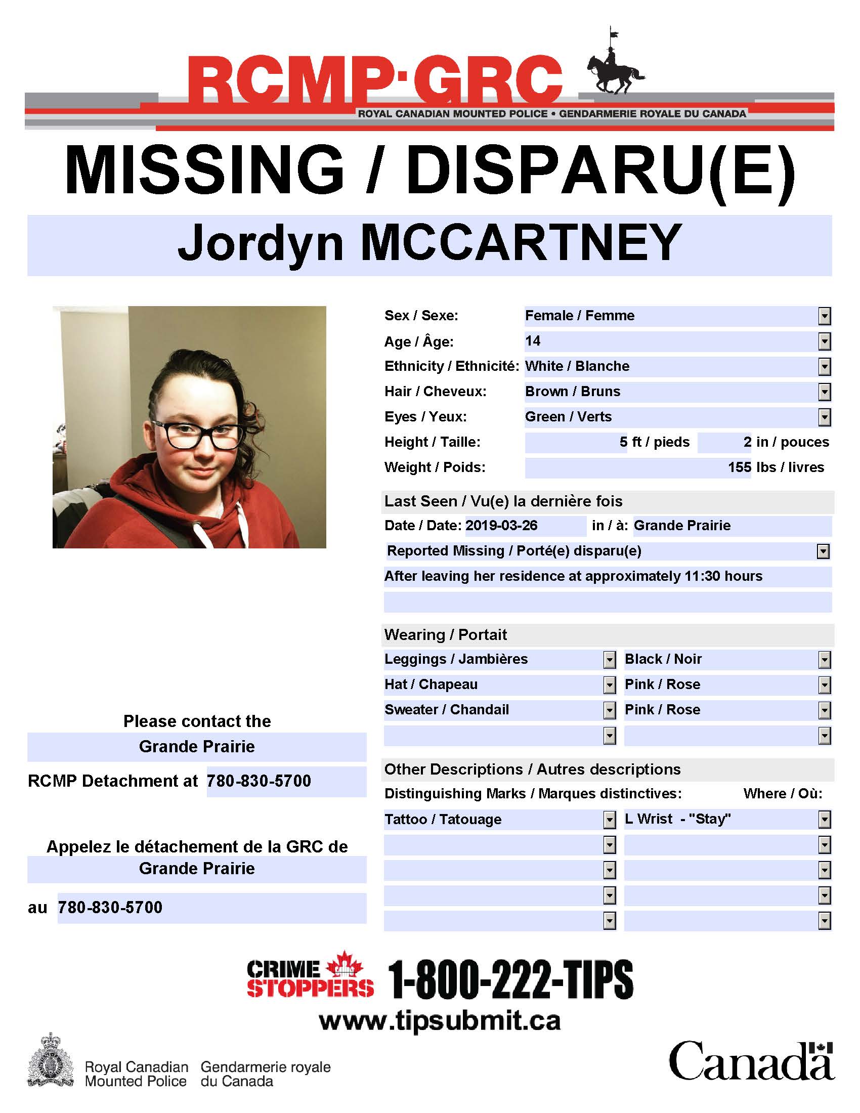 Update 14 Year Old Girl Reported Missing From Grande Prairie Found