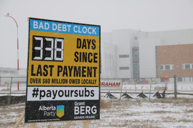 “Debt clock” set up outside Grande Prairie Regional Hospital