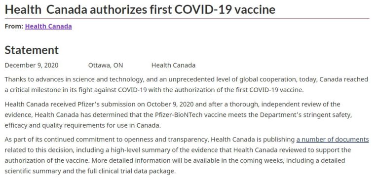 Health Canada approves Pfizer’s COVID-19 vaccine
