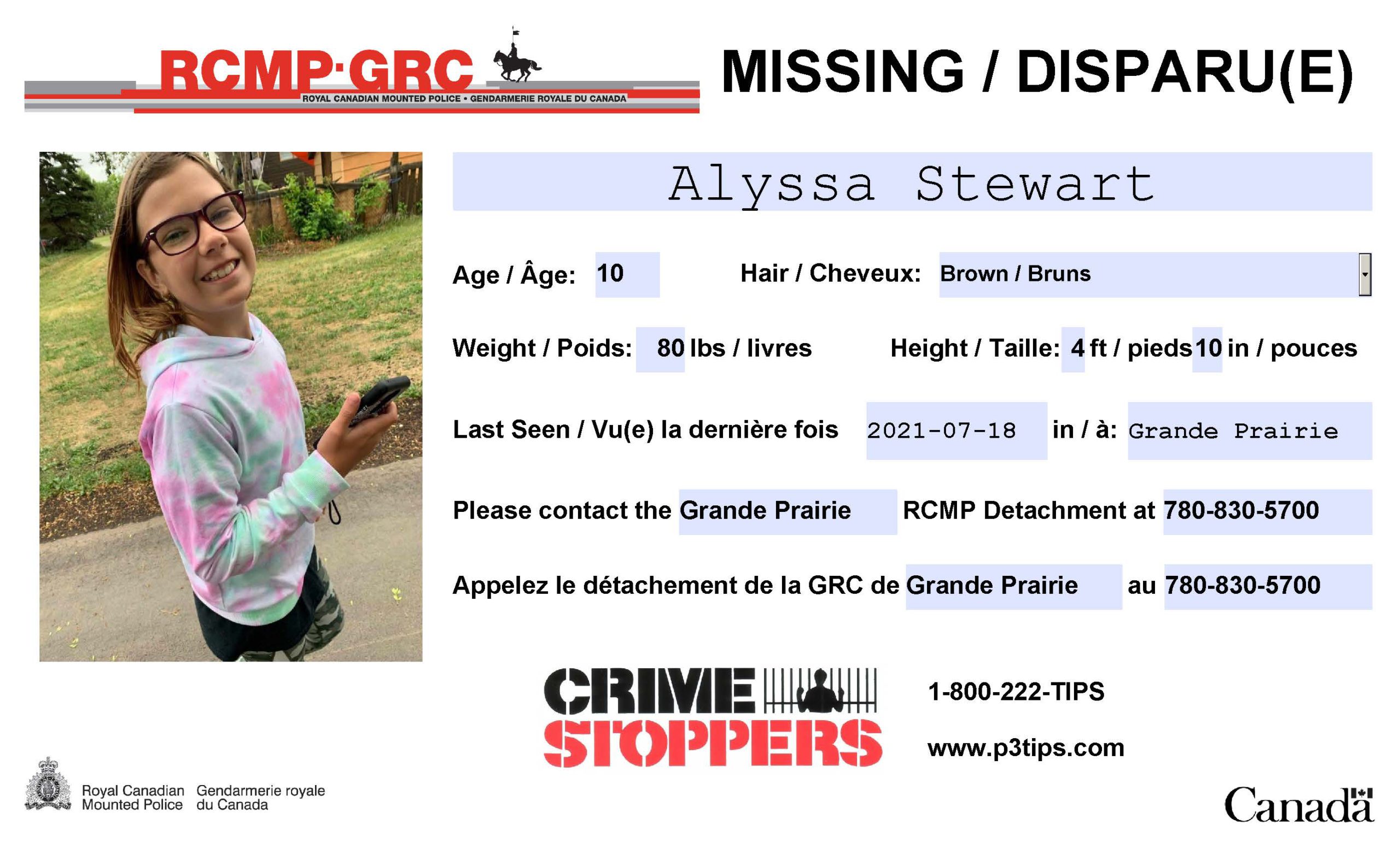 Update Missing 10 Year Old Girl Found Safe My Grande Prairie Now 
