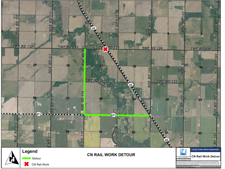 Section of Township Road 730 temporarily closing Friday