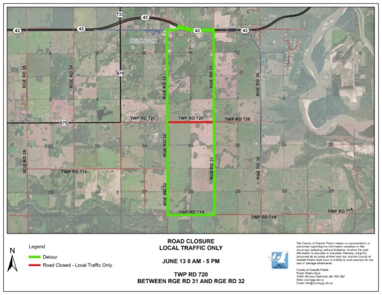 County of GP closing section of Township Road 720 for culvert installation Monday