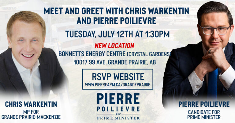 Candidate for Conservative Party leadership Pierre Poilievre in Grande Prairie Tuesday