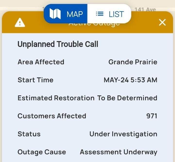 Power outages reported in Grande Prairie
