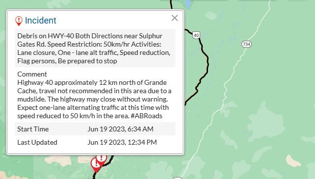 RCMP not recommending travel on Highway 40 near Grande Cache