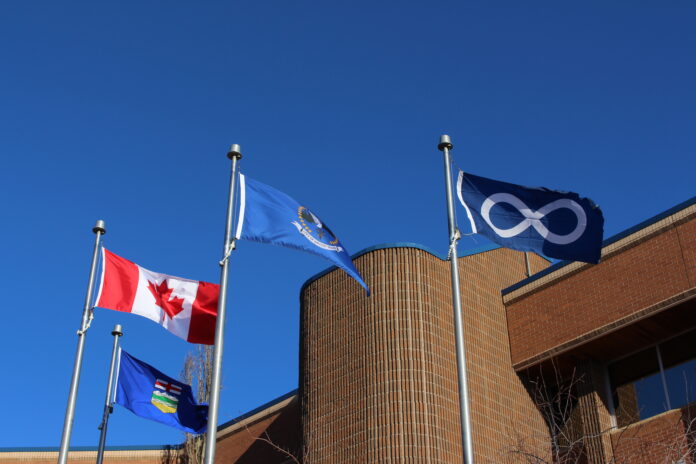 Metis flag at City Hall (Ethan Montague, mygpnow.com Staff)