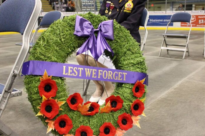 The Remembrance Day ceremony at Bonnetts Energy Centre on November 11, 2016 (Justine Kelsie, MyGrandePrairieNow.com staff)