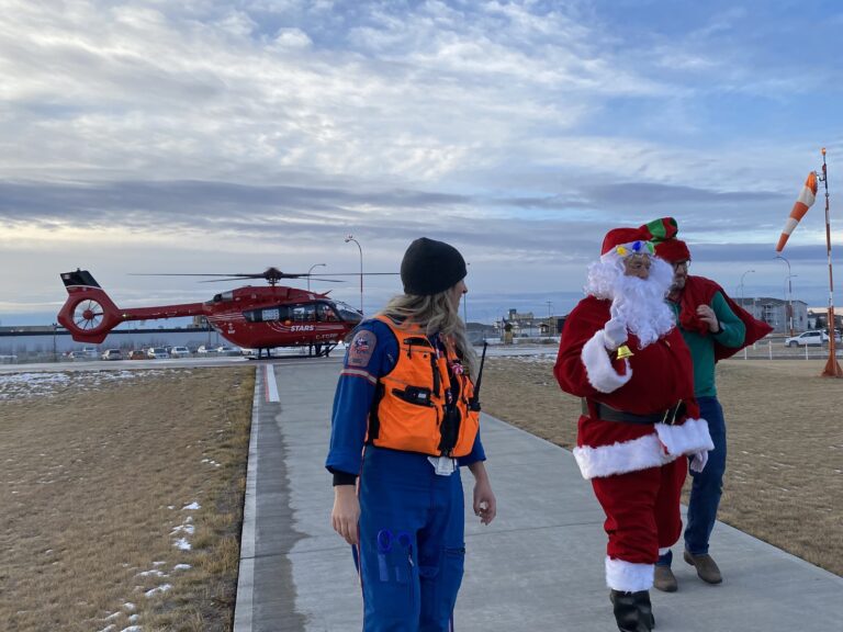 Santa visits Grande Prairie Regional Hospital on STARS helicopter