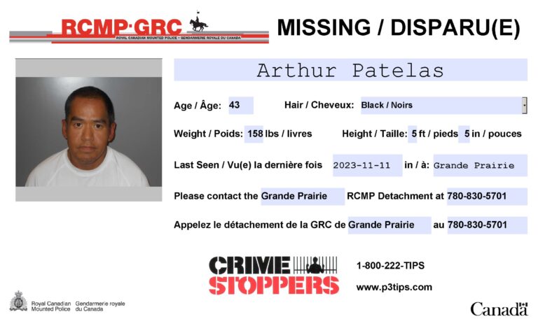 Grande Prairie RCMP seek public assistance in locating missing male
