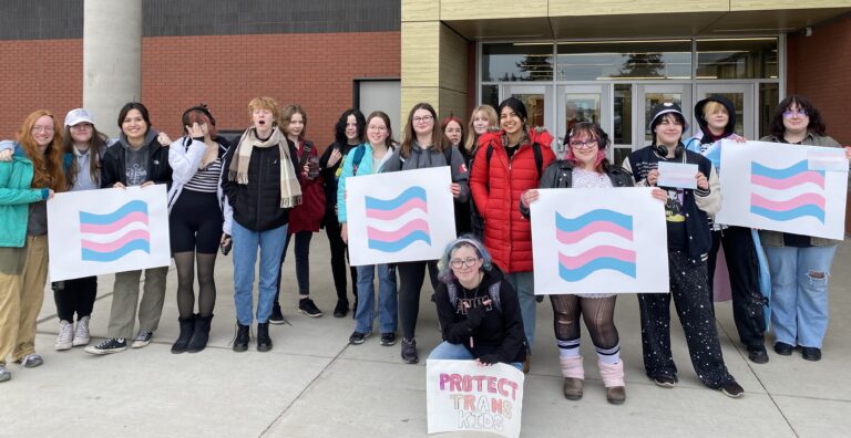 Some Grande Prairie Composite High School students walk out in protest against proposed provincial transgender policies