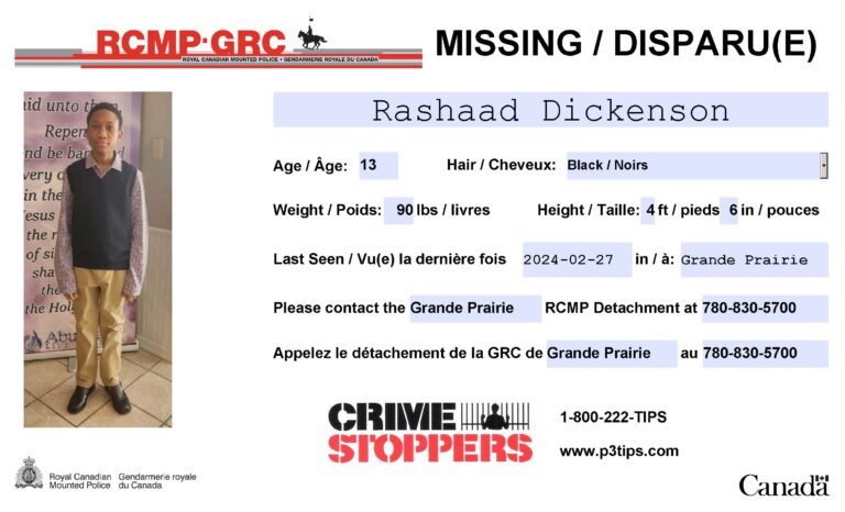 Grande Prairie RCMP seeking public assistance in finding missing 13-year-old