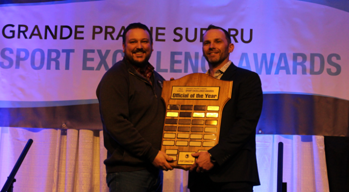 Chris Stone winning Official of the Year (Ethan Montague, mygpnow.com staff)