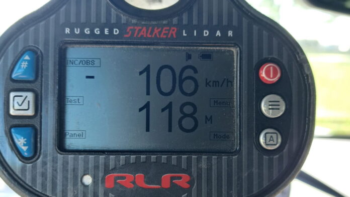 The radar hit on a motorcycle going through a construction zone in Grande Prairie. (Supplied, GPES)