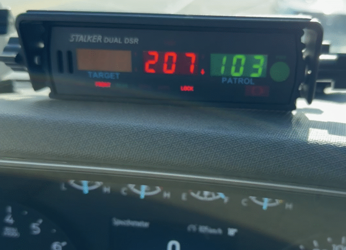 A driver clocked doing 207 km/h on Highway 2 on August 9th, 2025. (Supplied, Alberta RCMP)