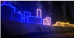 Grande Prairie City Centre sign in GP Storm colours. (Grande Prairie Downtown Association, Supplied)