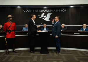 Bob Chrenek being sworn in as County of Grande Prairie Deputy Reeve on Oct 27th, 2025. (Supplied, County of Grande Prairie.